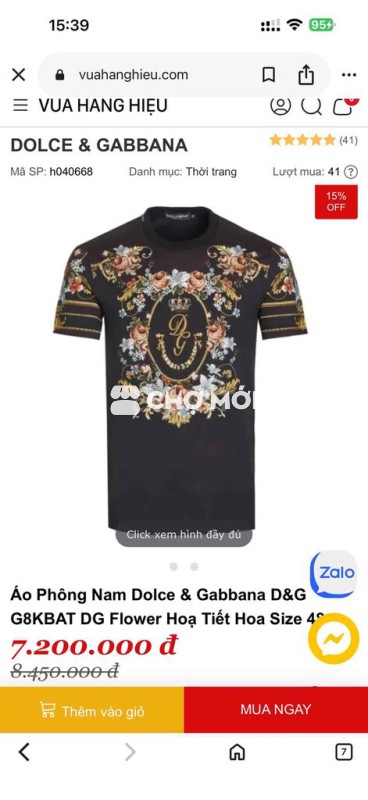 Áo phông xịn xò xịn hãng auth Dolce & Gabbana 0000