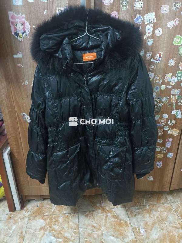 Áo khoác nữ lông đen siêu ấm