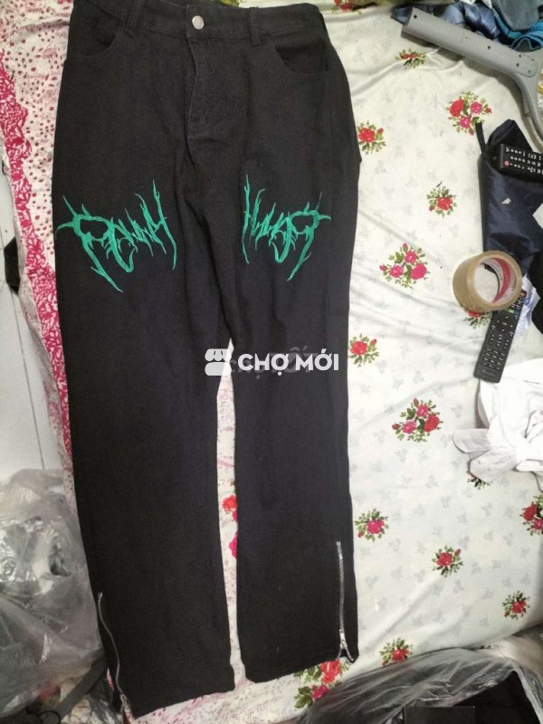 Quần jean Unisex vải jean Đơn giản