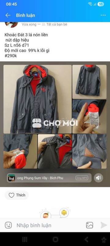 Áo khoác Adidas size L Xám n56 d70