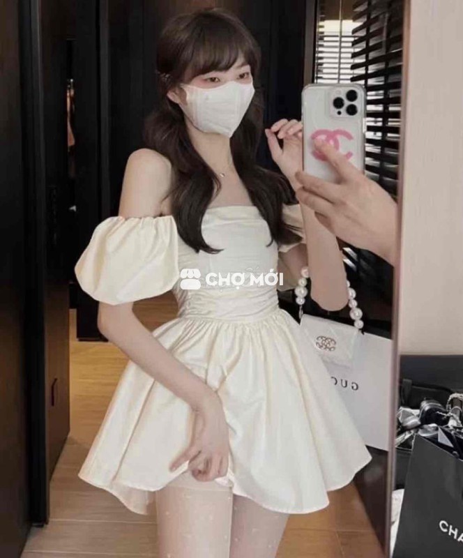 Váy nữ dáng xòe trắng kem