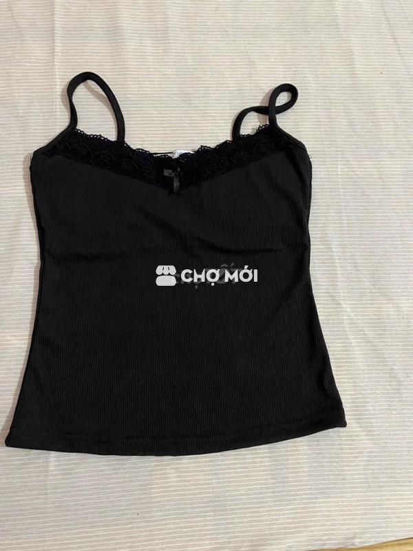 Áo hai dây Nữ vải gân Đen