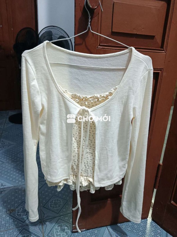 sét áo dây+áo khoác cardigan nữ vải dệt kim