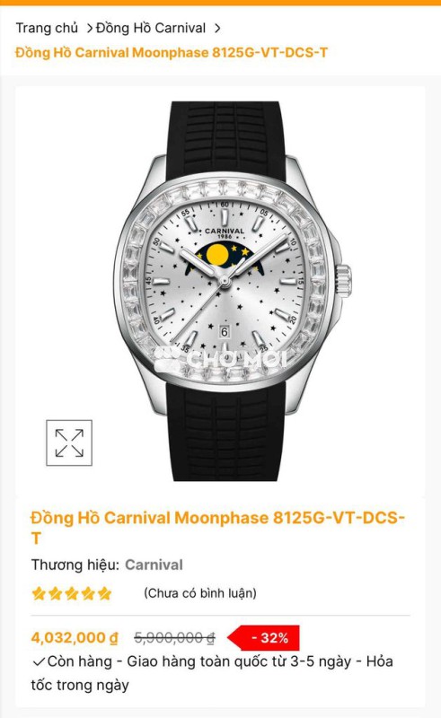 Đồng hồ  carnival mặt trăng sao