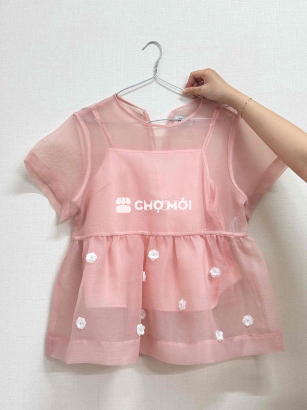 Áo kiểu nữ voan hồng