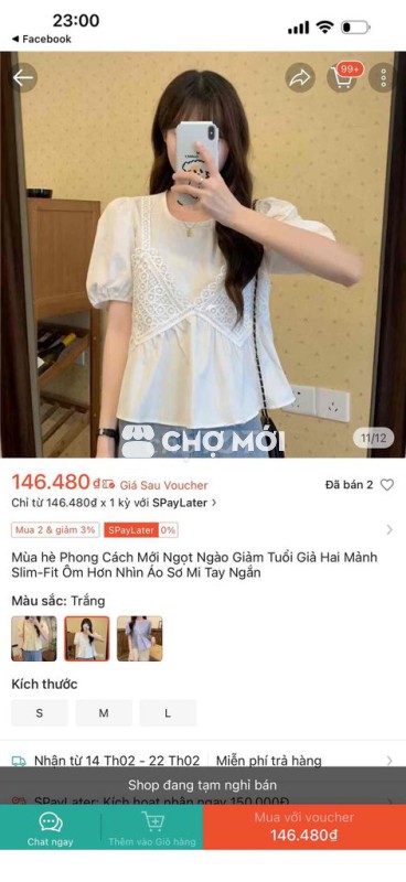 Áo kiểu nữ trắng size S