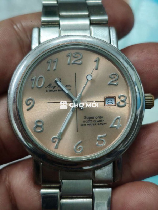 Đồng hồ Nhật 38mm,mặt nâu,1 lịch,viền mòn, pin Zin