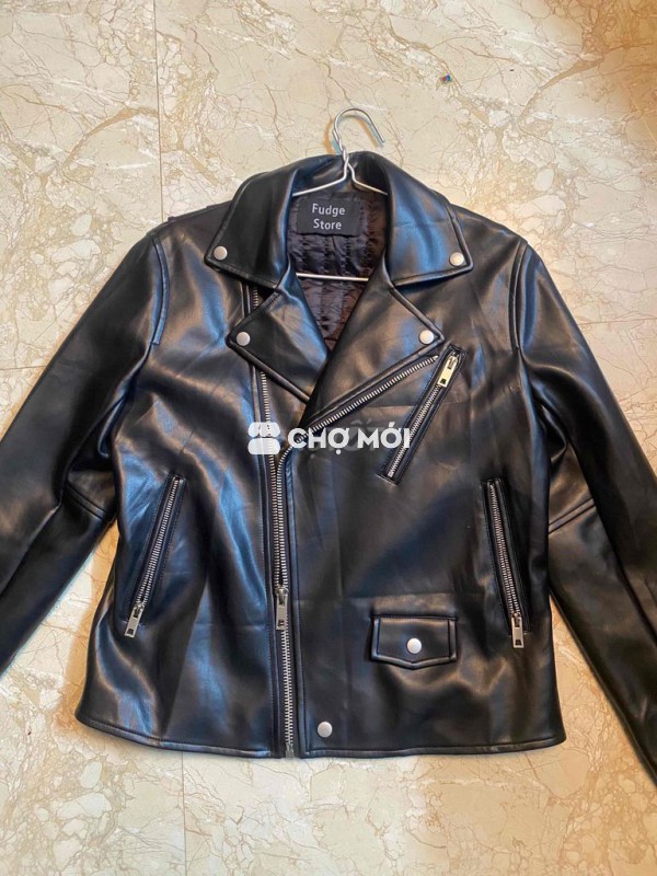 Pass Áo khoác da nữ màu đen da xịn áo Hiệu Italia