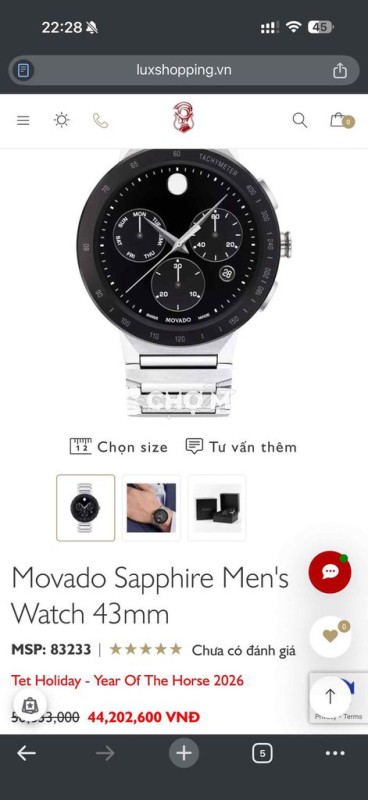 Đồng hồ Movado Sapphire Nam Bạc