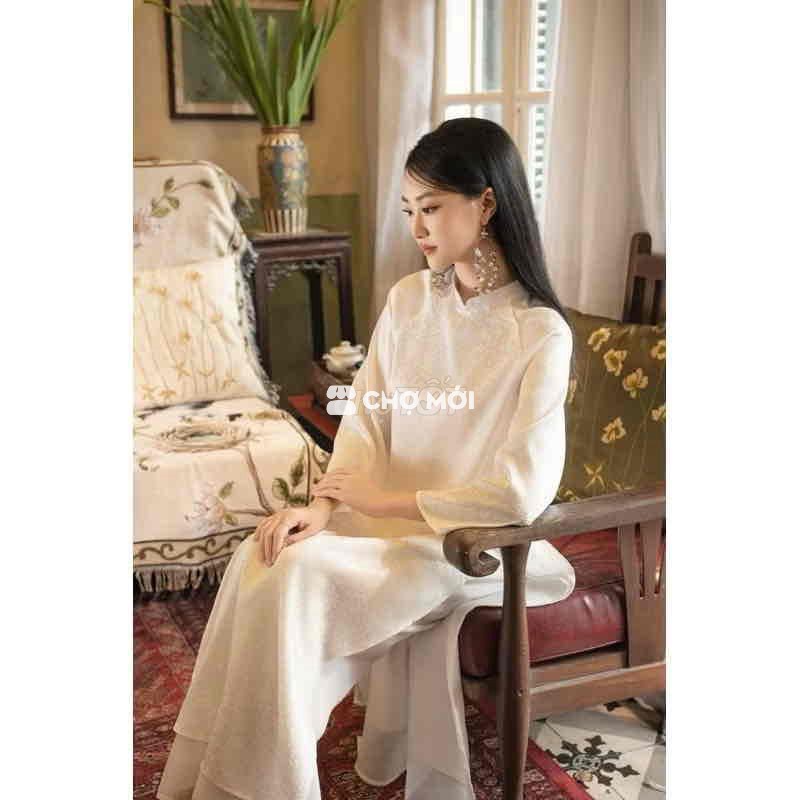 Áo dài Nữ Gấm Trắng kem size S