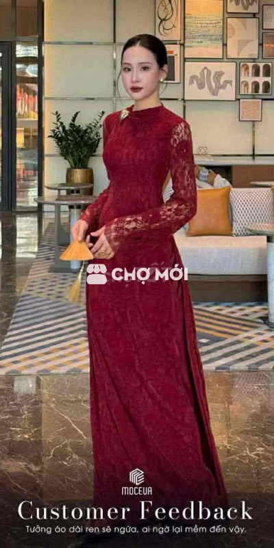 Áo dài đỏ tết size M ren mịn siêu đẹp