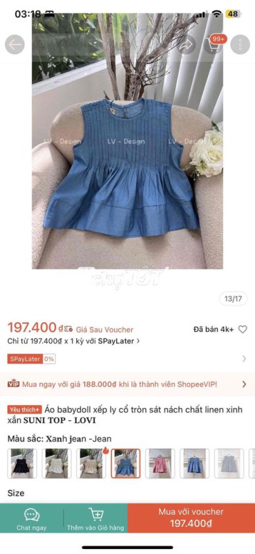 Áo babydoll nữ Linen Xanh jean