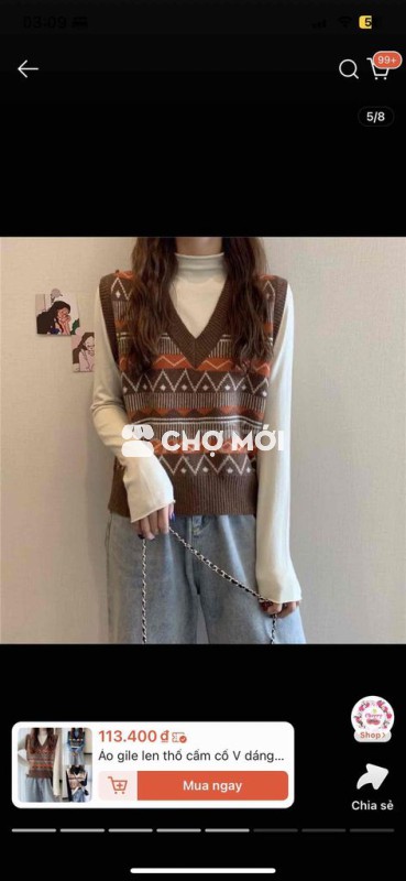 Áo gile len nữ Vintage thổ cẩm