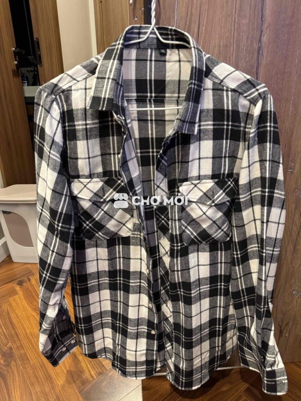 Áo sơmi nam sọc đen trắng vải cotton dày dạn