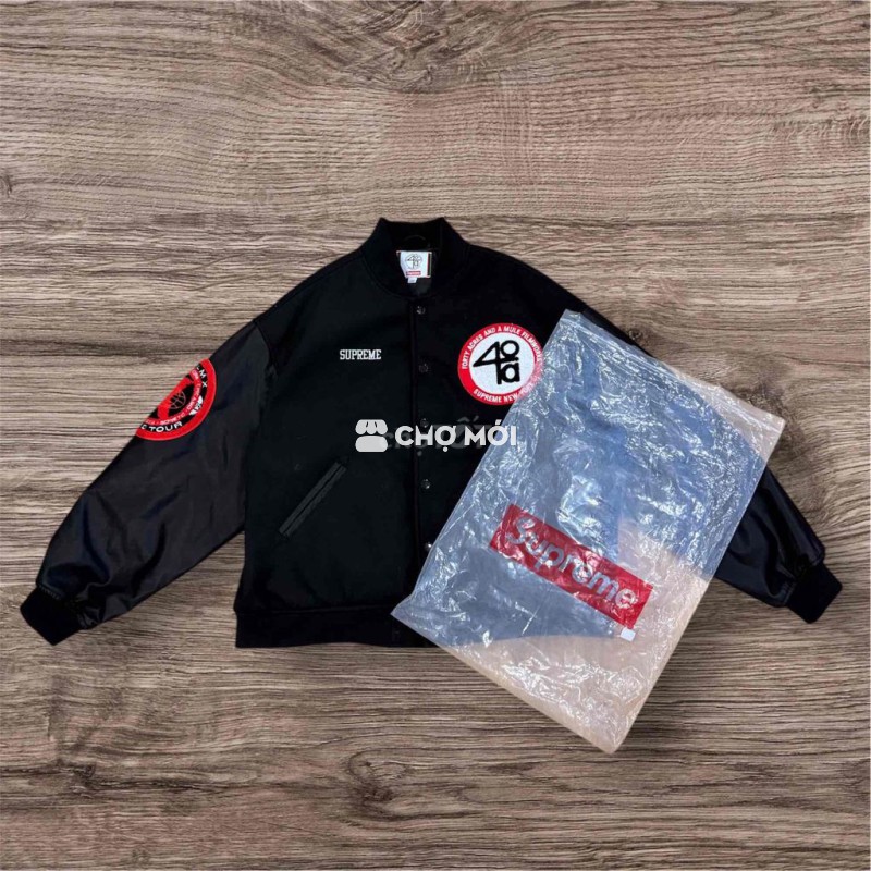 Áo khoác Varsity Supreme X Malcolm tay da