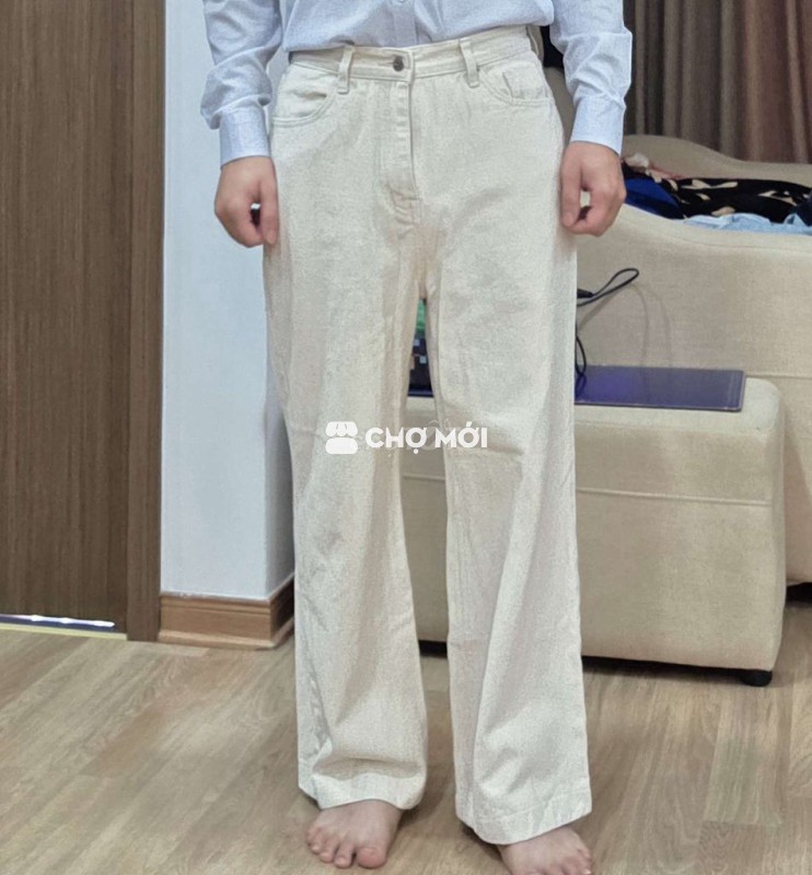 Quần jean unisex trắng kem