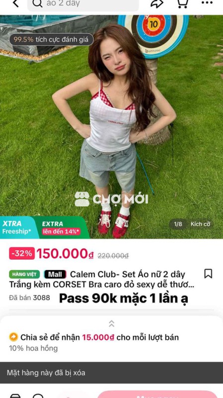 Áo 2 dây Calem Club Nữ Trắng Đỏ