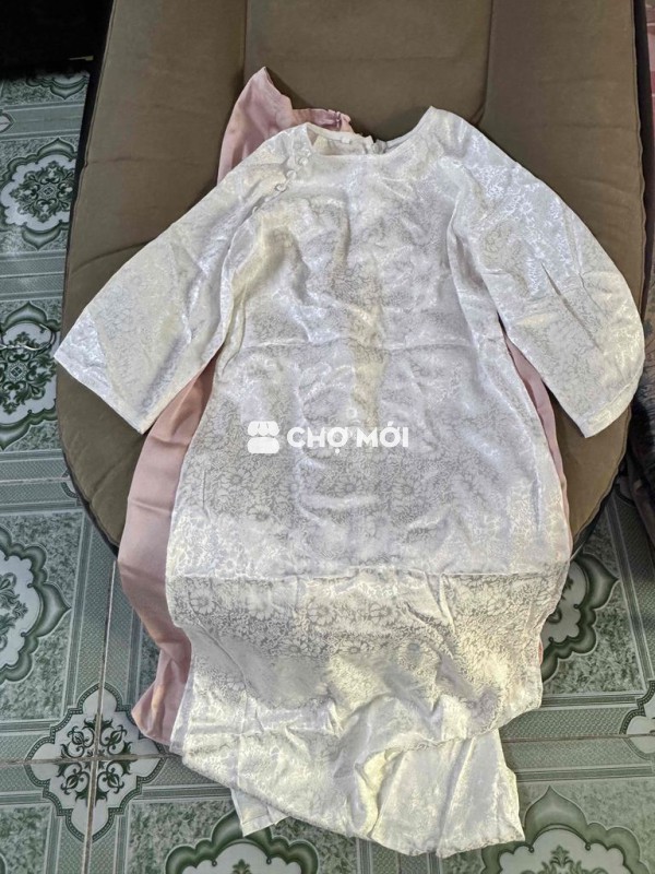 Áo dài nữ gấm tơ (áo trắng quần hồng nhạt) size M
