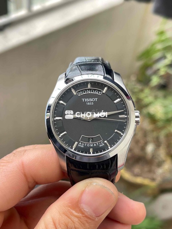 Đồng hồ Tissot cơ tự động thép không gỉ dây da đen