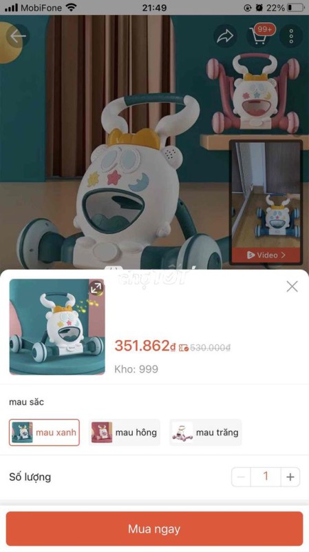 Xe tập đi có nhạc màu Xanh