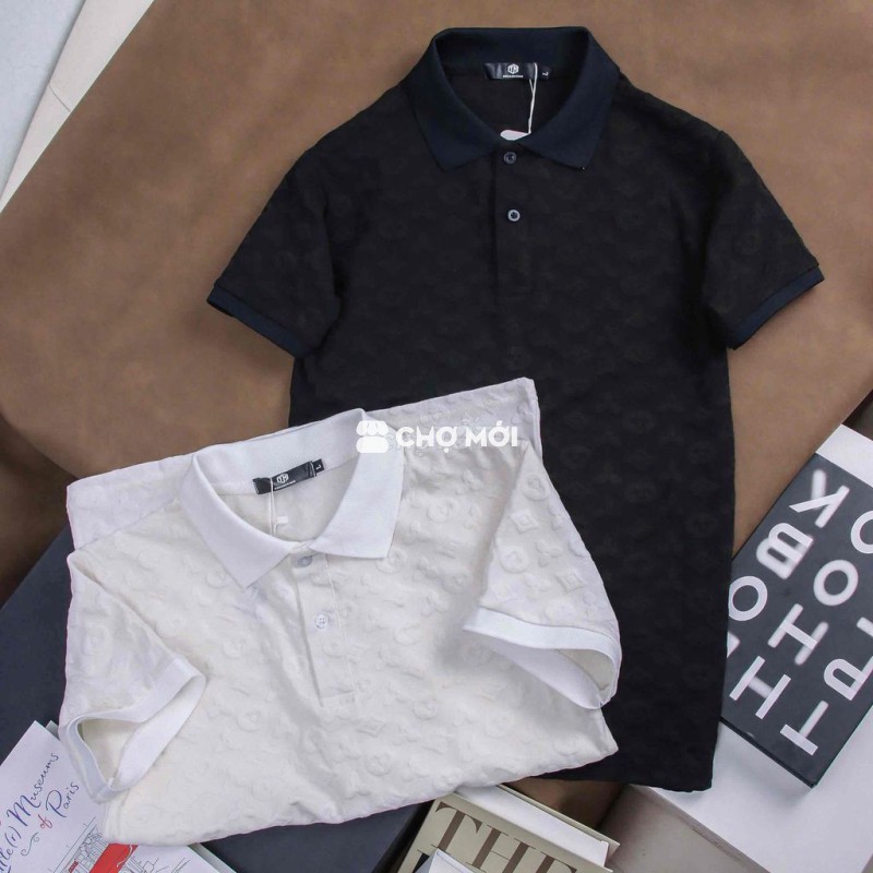 Áo polo nam trắng đen