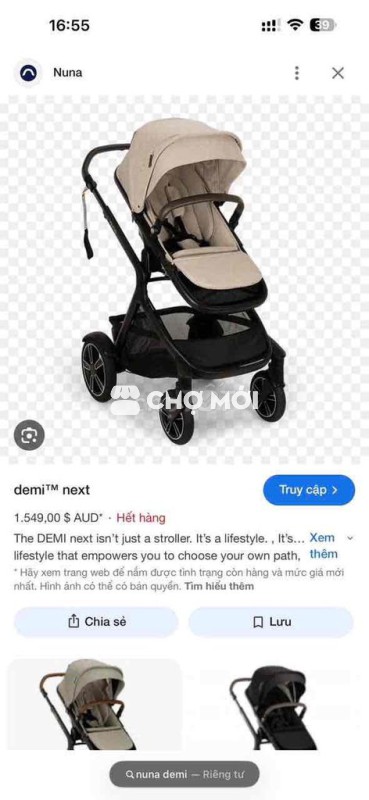 Xe đẩy em bé Nuna Demi Grow Xám