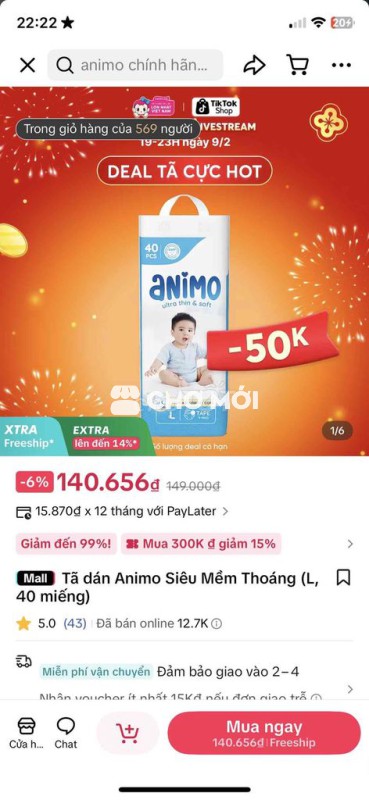 Tã dán Animo size L