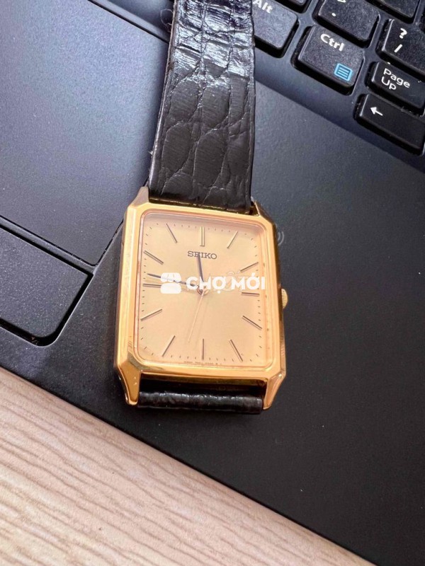 Đồng hồ Seiko Tank Nam dây da Vàng