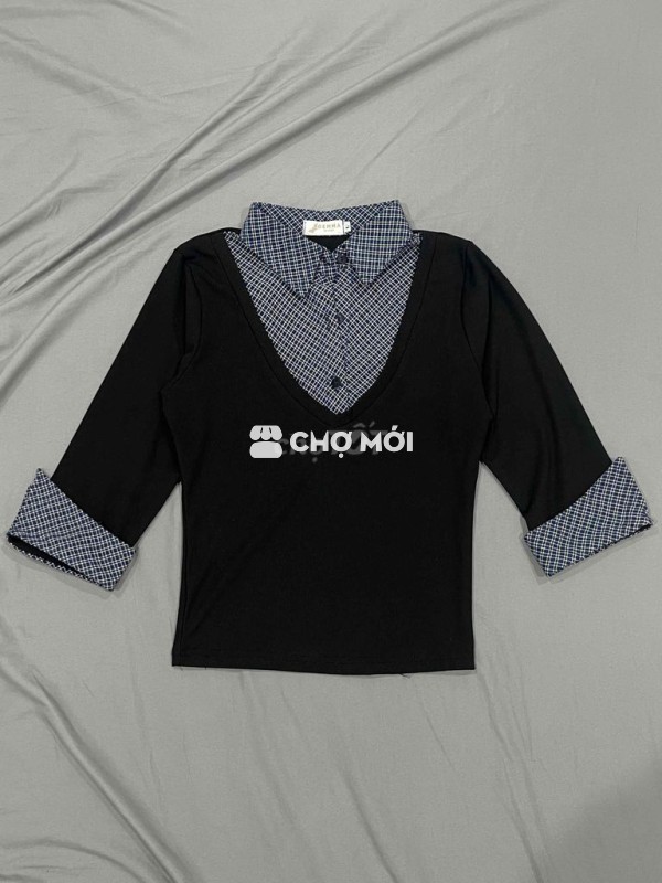 Pass Áo Kiểu Phối Cổ Sơ Mi Tay Lửng