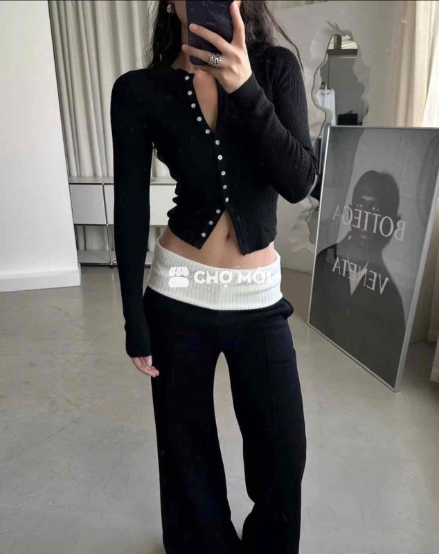 Pass Áo cardigan nữ len gân Croptop