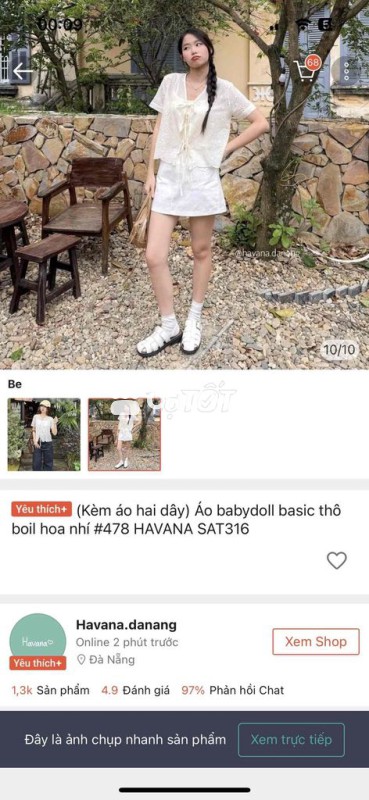 Áo babydoll nữ Thô boil Trắng