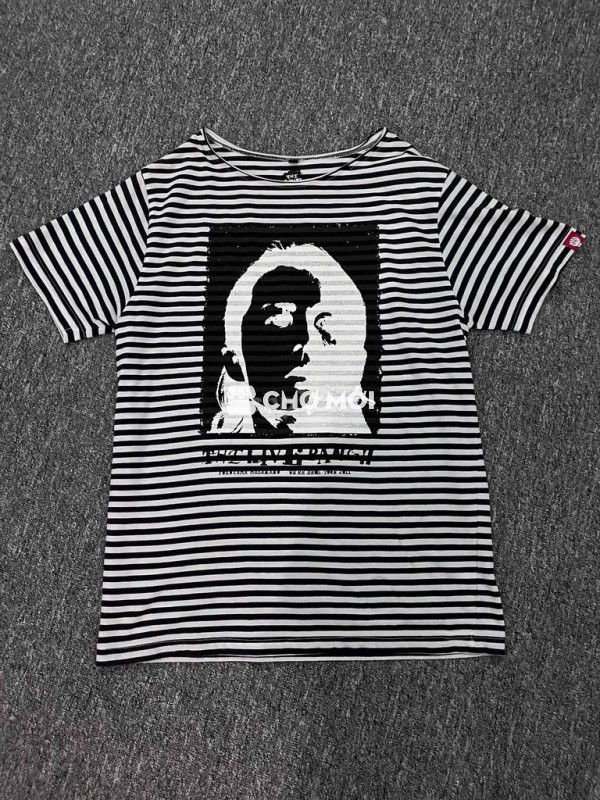 Áo thun Y2K Nam sọc cổ rộng