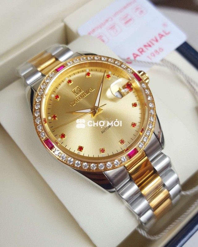 Đồng Hồ Cơ Carnival Diamond Thép Đúc Bọc Vàng Mới