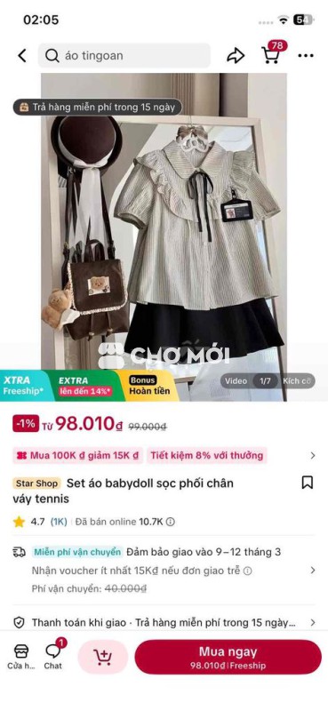 Set váy áo nữ vải sọc trắng đen