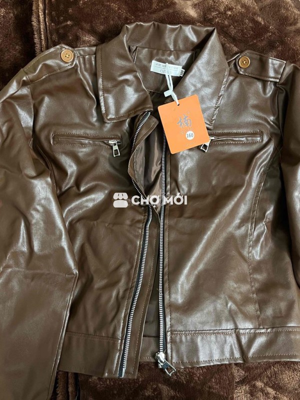 Áo khoác da nữ màu nâu size 160