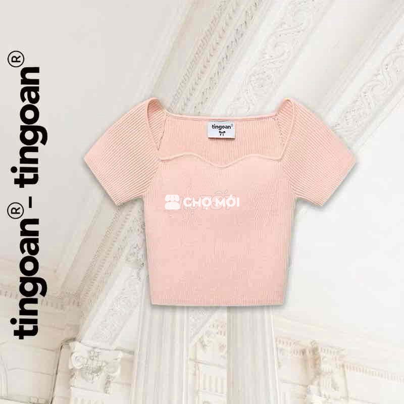 Áo croptop Tingoan len gân màu hồng freesize